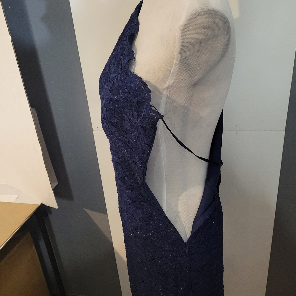 Roz & Ali Navy Blue One Shoulder Lace Dress Size 6 - Picture 9 of 11